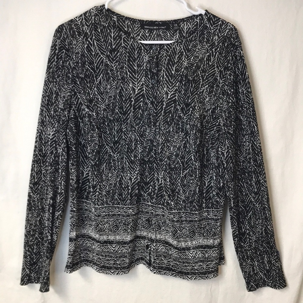 BRIGGS New York Women’s Tunic Blouse Black White Button Front Size 1X